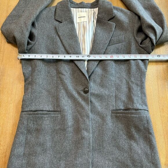 New Sandro France Palma Jacket Tailored Cut Wool Blend‎ Gray size 10 US - Picture 2 of 15